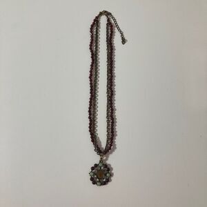 Maroon Mint Amber Bronze Tone Layered Chain Beaded Round Oval Pendant Necklace